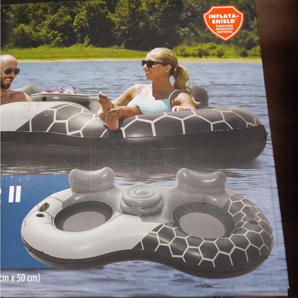 2 person lake tube with cooler in the middle